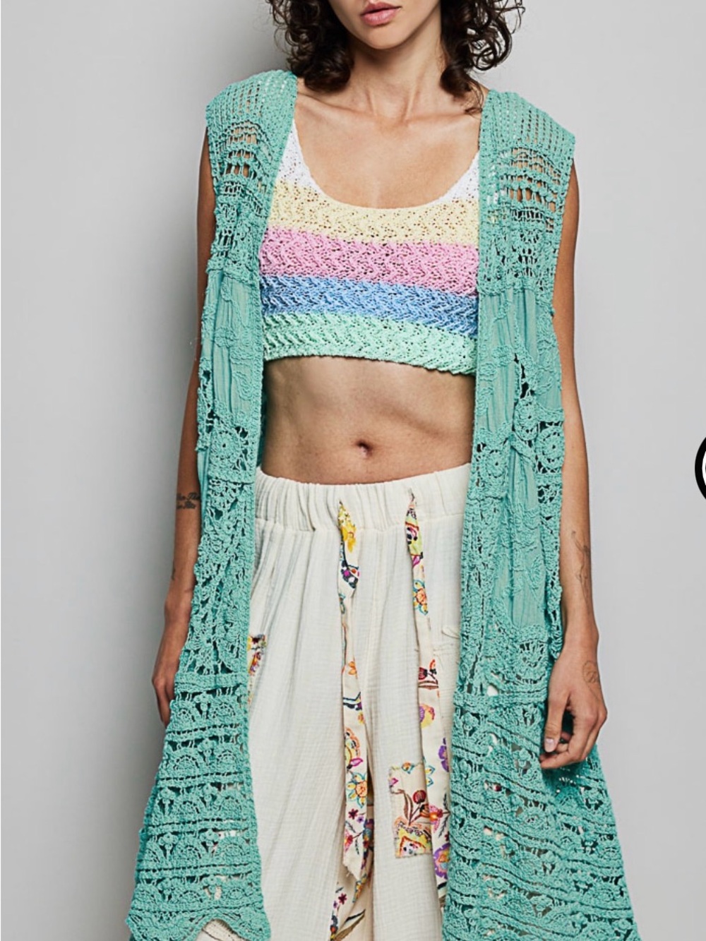 COMING SOON- POL Pastel Stripe Crochet Bikini Top with Mint Crochet Vest